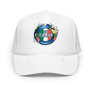 So Italian White Trucker Hat with Italian Globe Design From I’M So What Co 2025